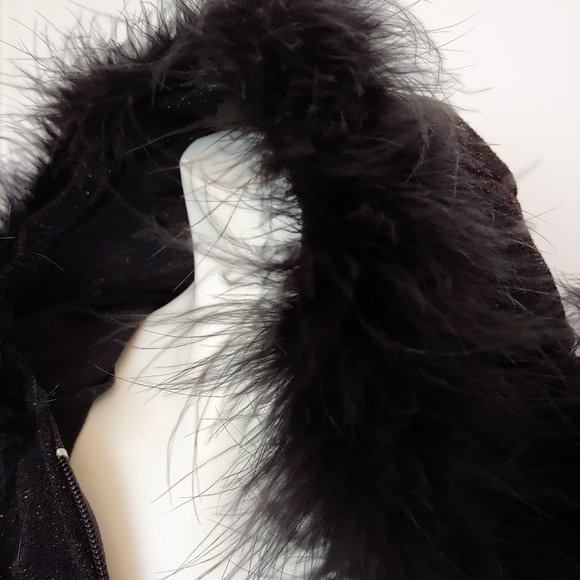 Black and gold fleck zip sweater hoodie with boa trimmed hood - Picture 9 of 11